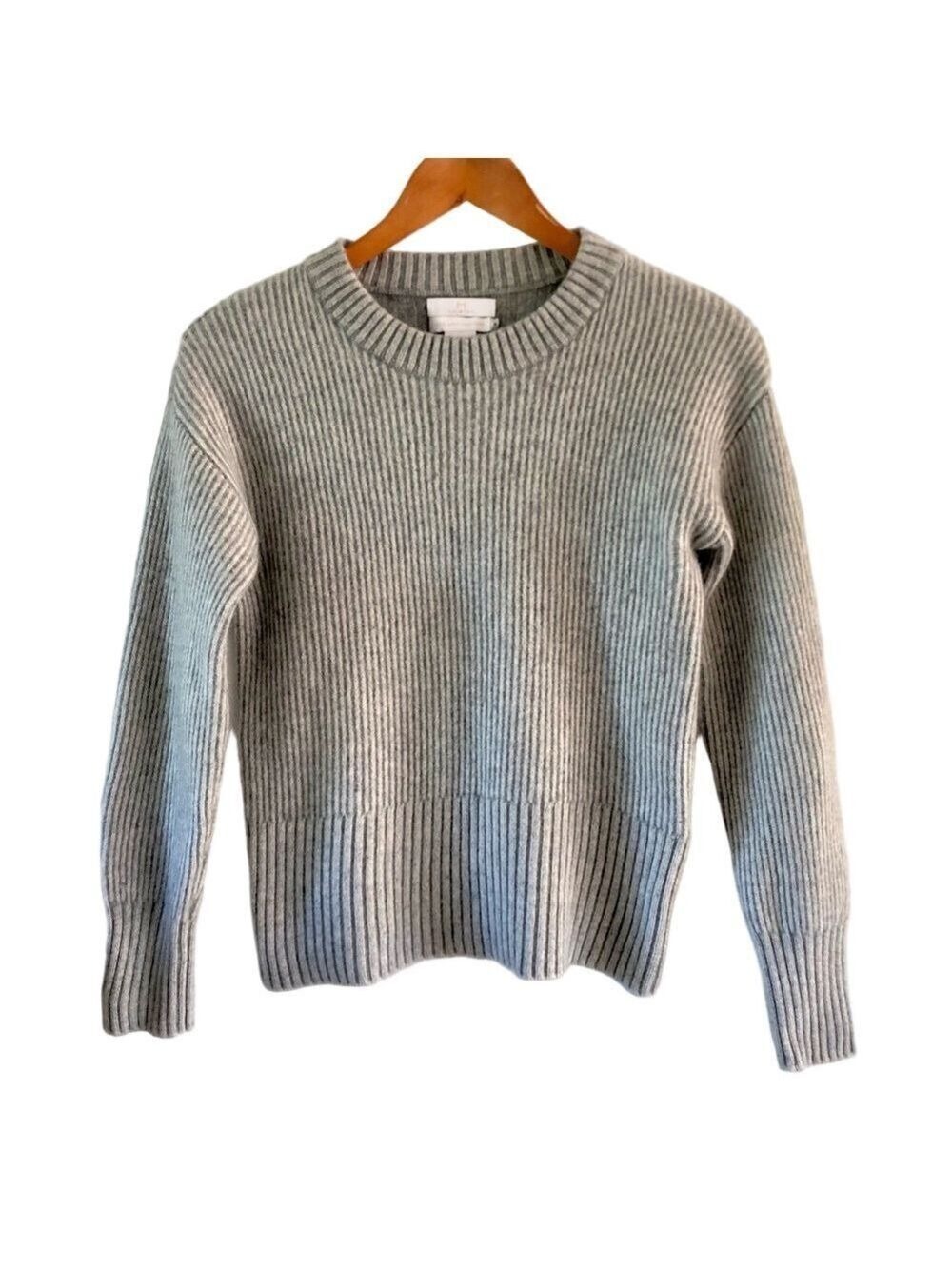 Cashmere Gray Ribbed Crewneck Sweater H Halston Long Sleeves Size M (fits S)
